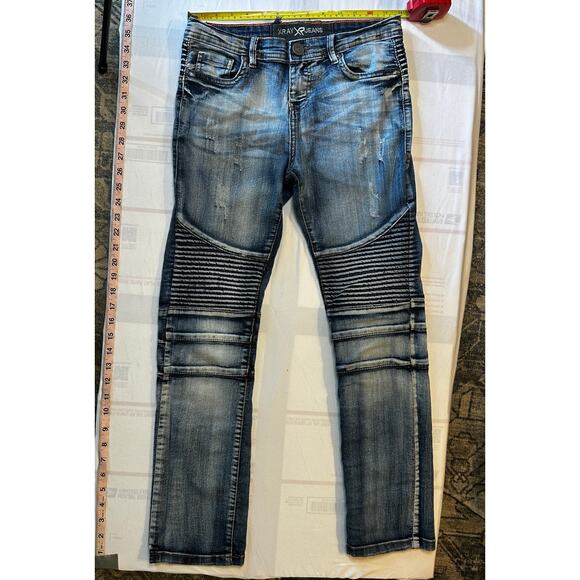 X-Ray Jeans Boys Size 12 Biker Moto Distressed Slim Fit Denim Pants – Blue Wash - Picture 2 of 7